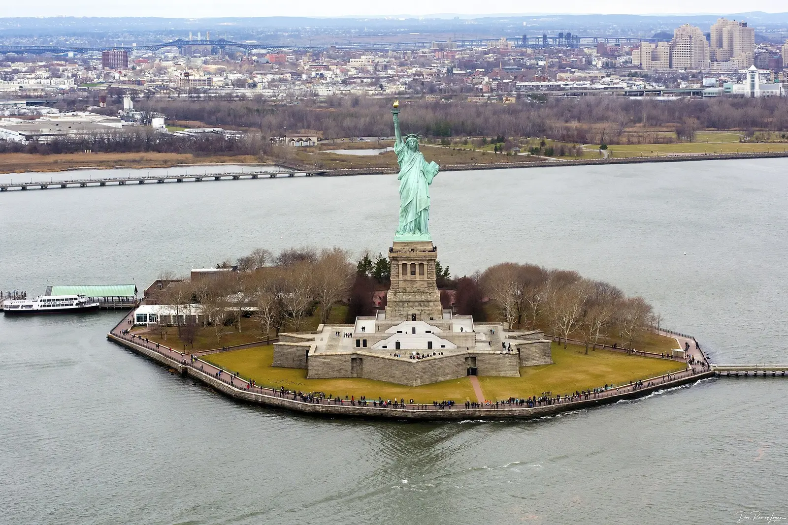 Liberty Island and the Statue of Liberty from the air