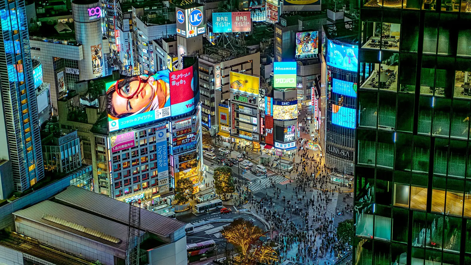 Looking down on Shibuya Crossing from above