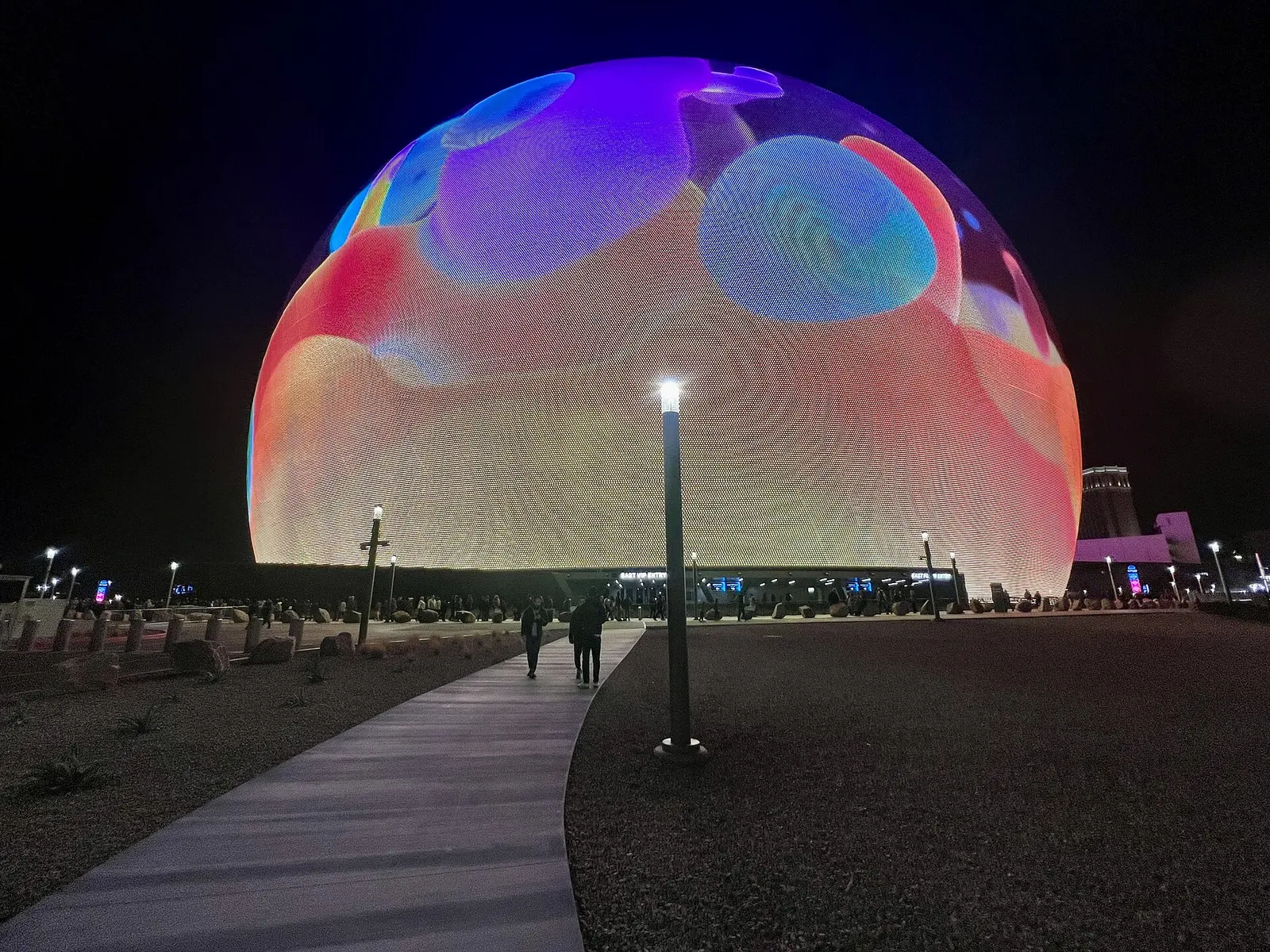 The Sphere glowing at night